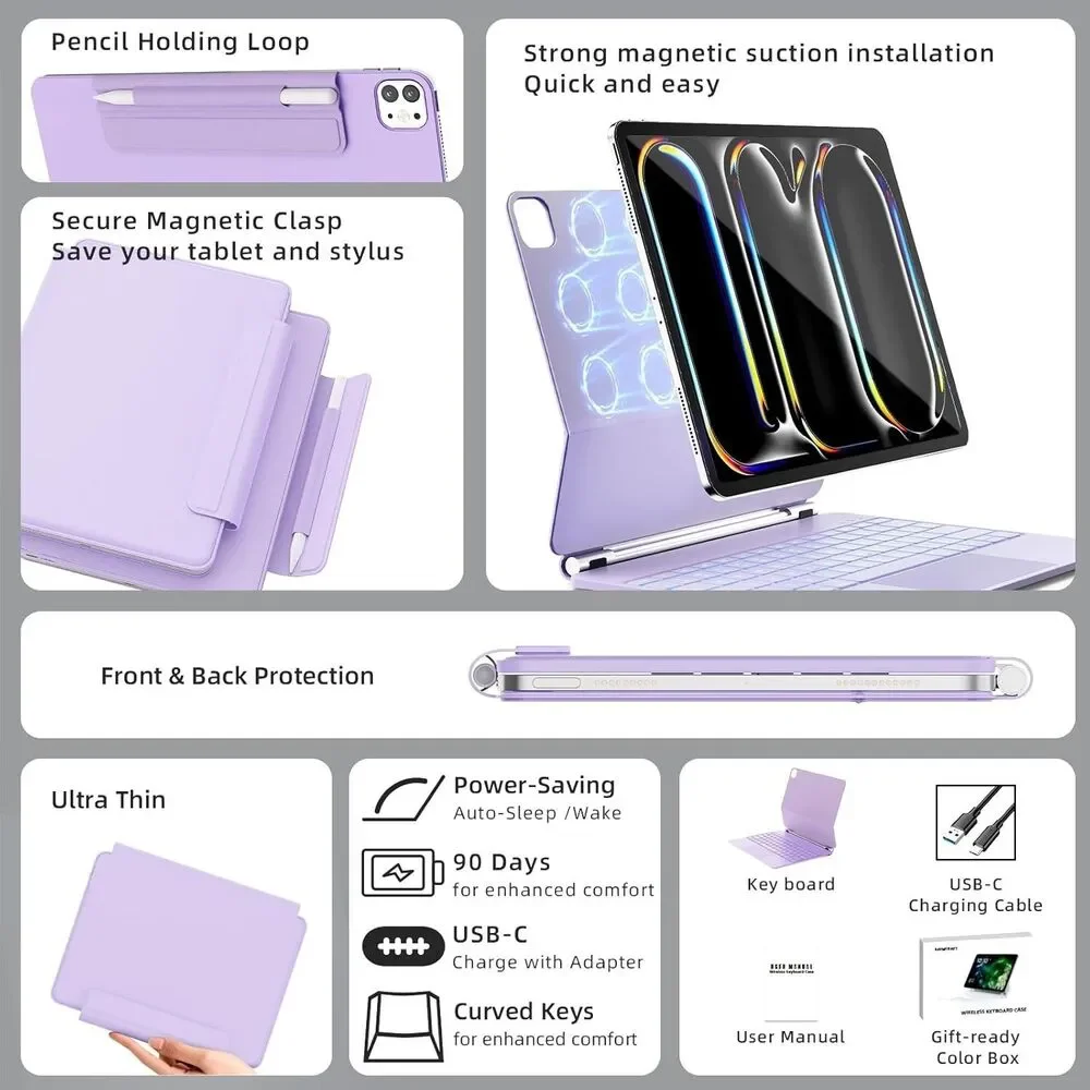 ipad Pro 13 inch Case with Keyboard (M5 2025 / M4 2024), Magic Keyboard with Pen